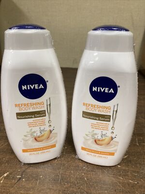 NIVEA Refreshing White Peach and Body Wash with Nourishing Serum Bottle 2 Pack