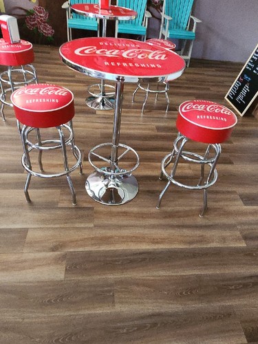 NIB Coca - cola  Bar Height Table Set  With 2 Stools
