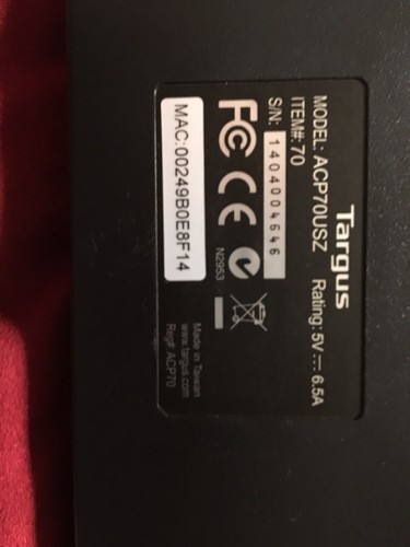 Targus ACP70USZ Universal USB 3.0 Docking Station DVI HDMI 5V 6.5A - NO AC POWER