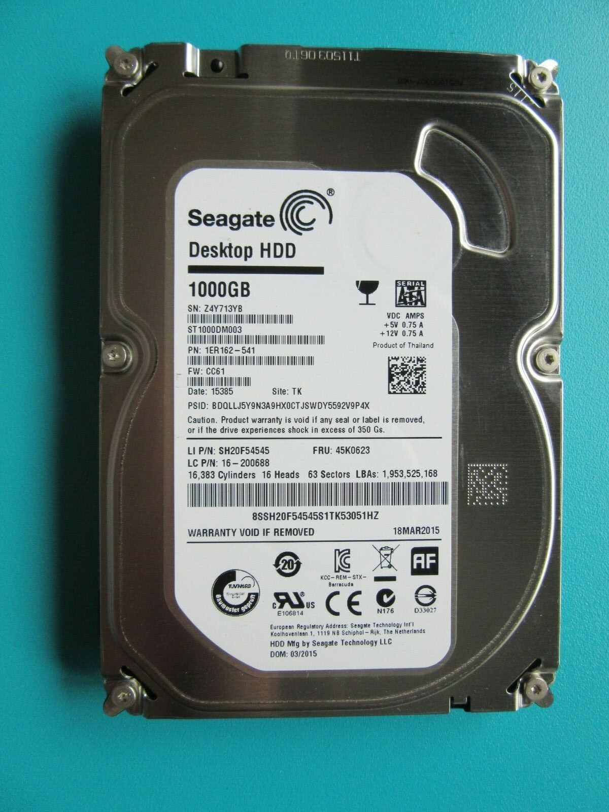 Seagate 1TB ST1000DM003 1ER162-541 Hard Drive 1000GB 3.5
