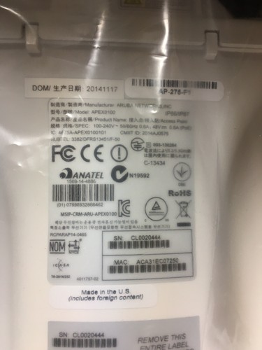 Aruba AP-275 Outdoor Wireless Access Point 3X3:3 802.11n JW178A