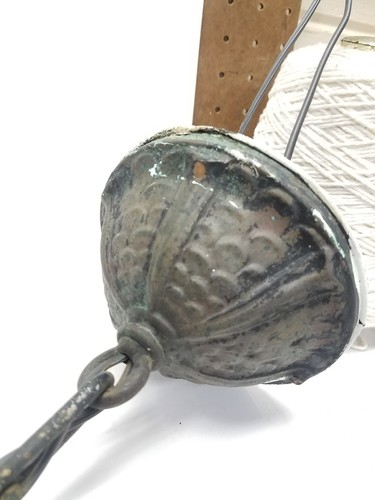 Antique Vtg Gothic Porch Light Formed Copper Hanging Fixture Beveled Glass RARE