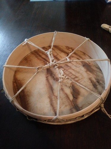 Native American Elk Deer Hide Hand Drum First Nation Sawrenko