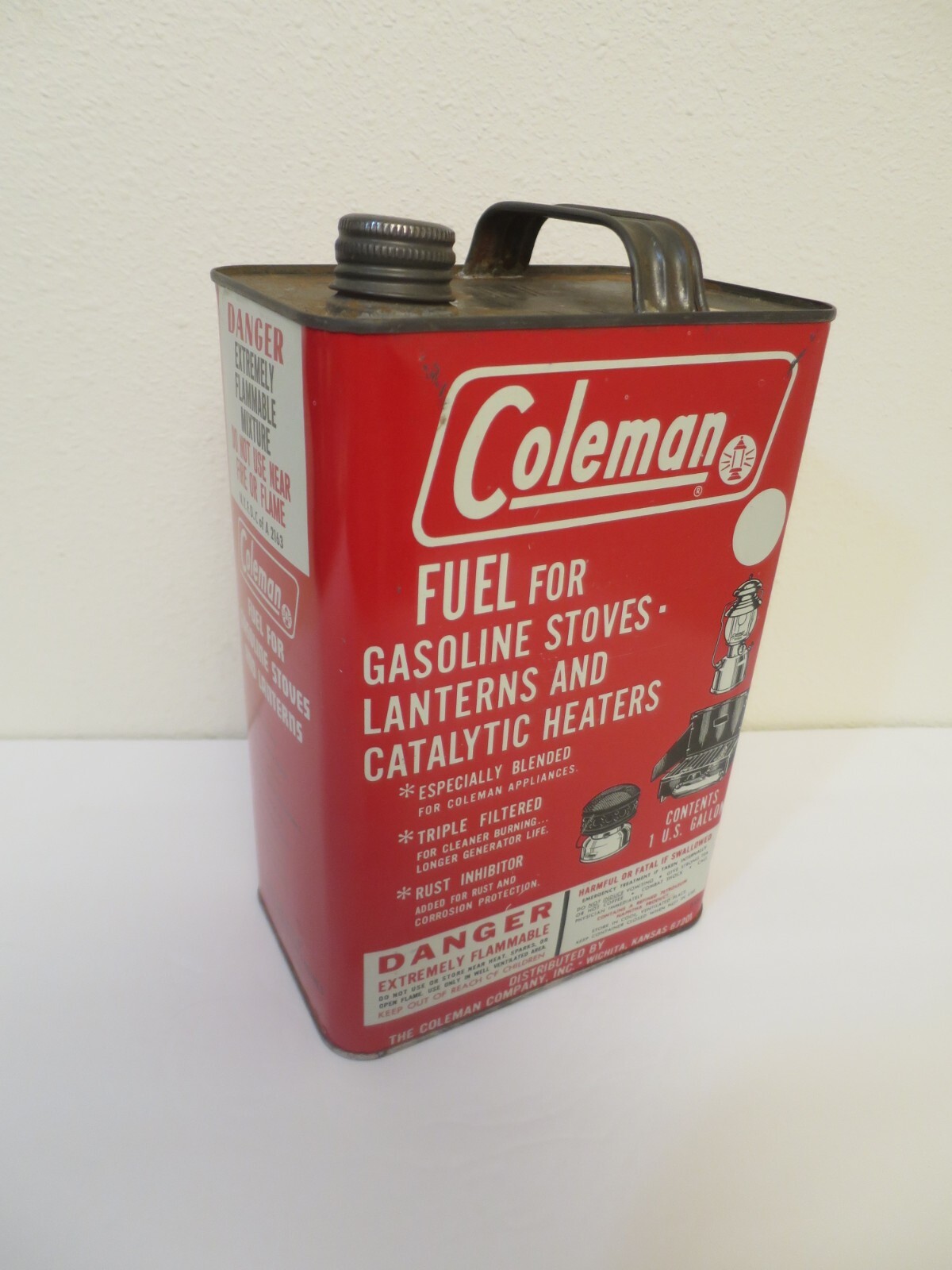 Vintage Early 1960s Coleman 1 Gallon Fuel Gas Can VARIATION w Metal Cap