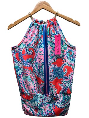 NEW- LILLY PULITZER- BOWEN TANGERINE DREAM COLD CHAIN STRETCH TOP WOMEN'S XXS