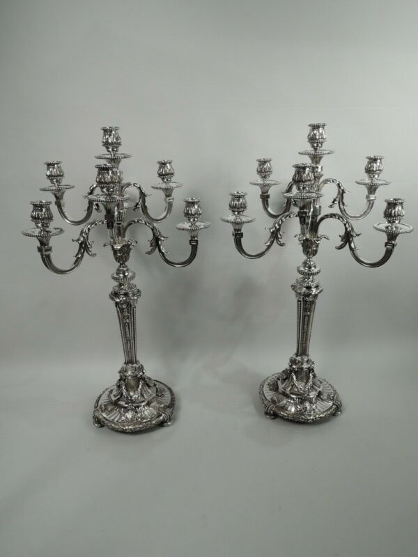 Antique Candelabra 7-Light Belle Epoque Neoclassical Pair French 950 Silver