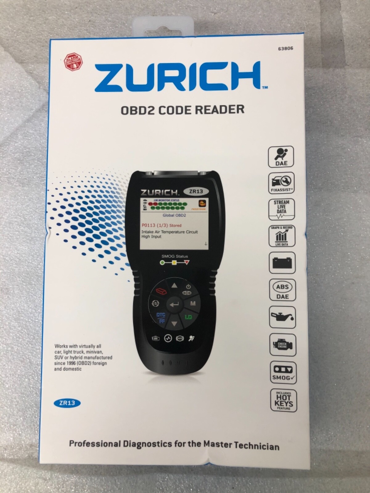 Zurich Zr13 Obd2 Code Reader With Abs/dae//fixassist 63806 New Brand