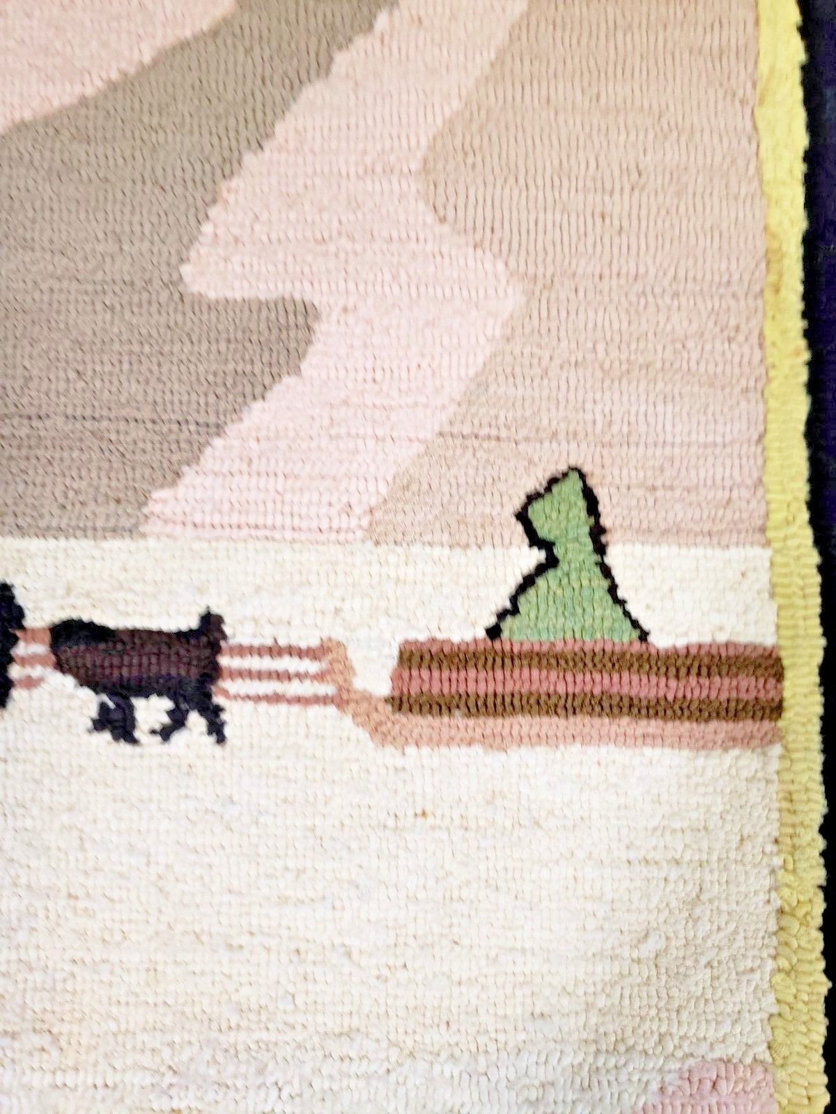 Grenfell Hooked Mat Rug Newfoundland Labrador Folk Art Innu Hunter Dog Sled