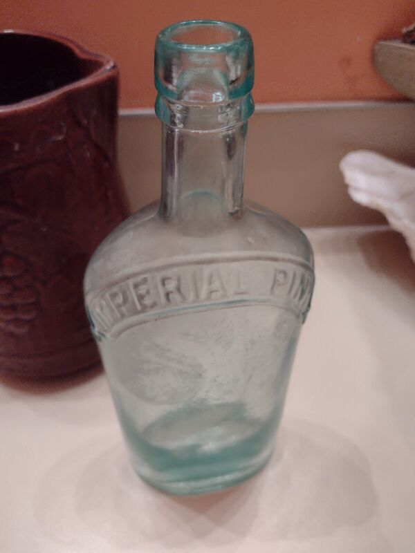 Antique Light Green Liquor Bottle ~IMPERIAL PINT~ Damage Free Cond. ,9.5"x3.75"