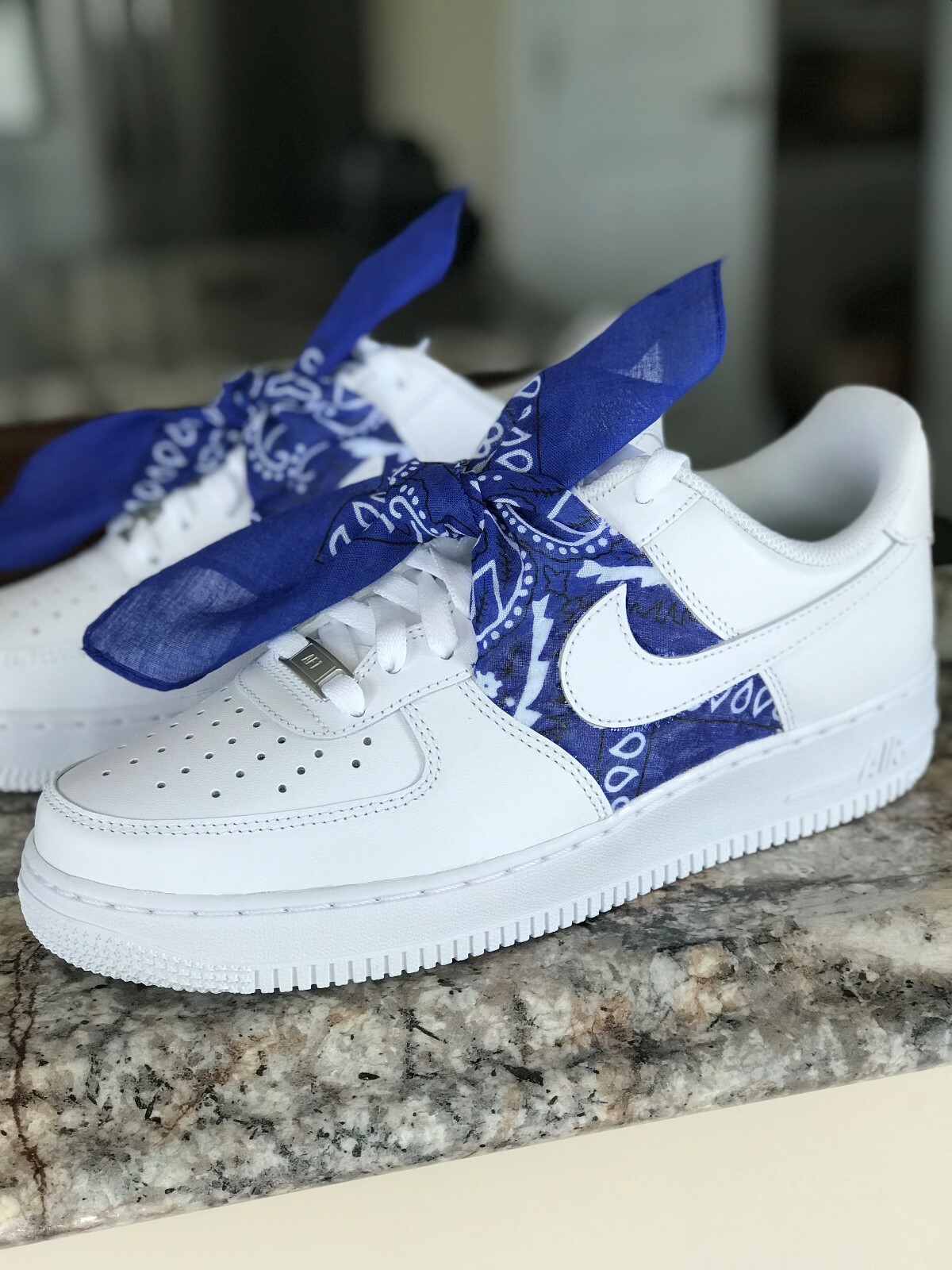 white air forces with blue bandana