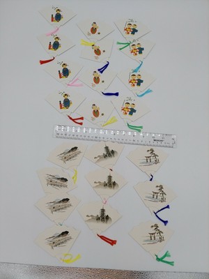 Bridge Tally Score Cards Fan Japanese Geisha Girl Pagoda 22 count Vintage