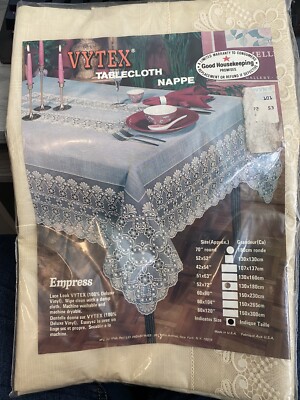 Vintage VYTEX Empress Lace Look Ivory Deluxe Vinyl Tablecloth 52'' x 72'' 
