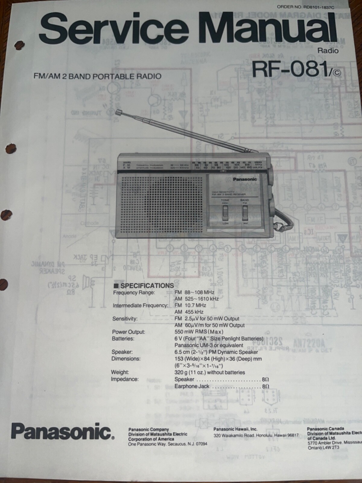 Panasonic RF-081 Service Manual Radio Original | eBay
