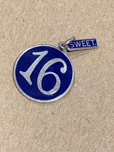 Vintage Blue Enamel  Sterling Silver 925 Sweet 16 charm 3.2 Grams