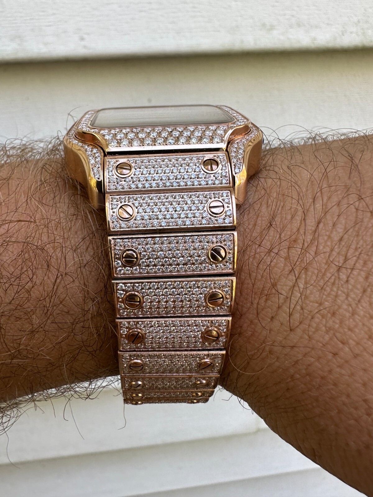 Pre-owned Hip Hop Real Mens Moissanite 14k Rose Gold Watch Iced Automatic Movement Hiphop Skeleton