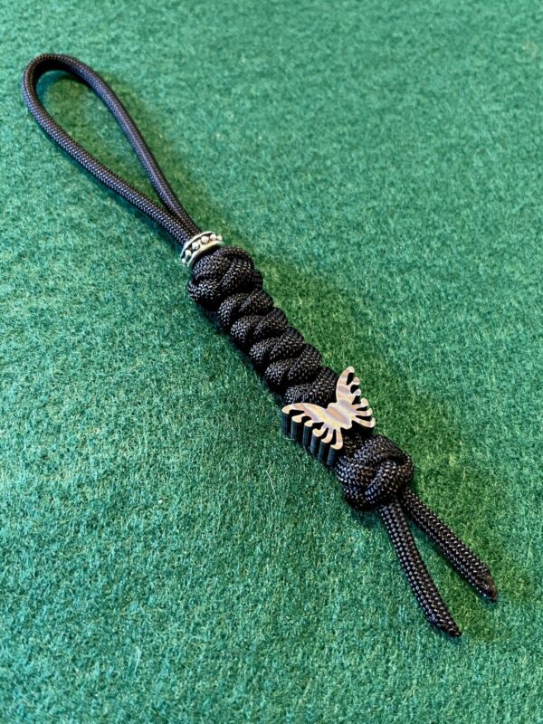 550 Paracord Knife Lanyard Jet Black Titanium Flamed Benchmade  Butterfly  Bead
