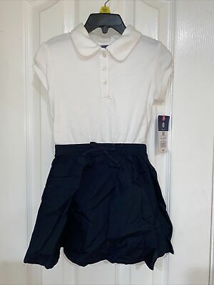 IZOD Approved Schoolwear Uniform Dress, Various Regular/PLUS - White/Navy, Navy