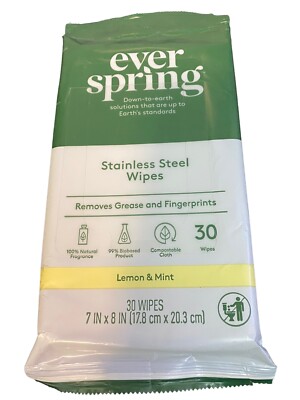Ever Spring Stainless Steel Wipes Lemon & Mint Scent 30 Ct