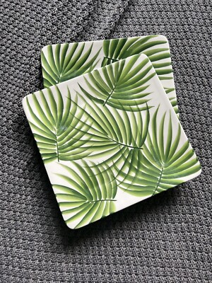 Pacific Rim Square Plates, 2 Palm Print 8'' Replacement, Salad, Table Setting