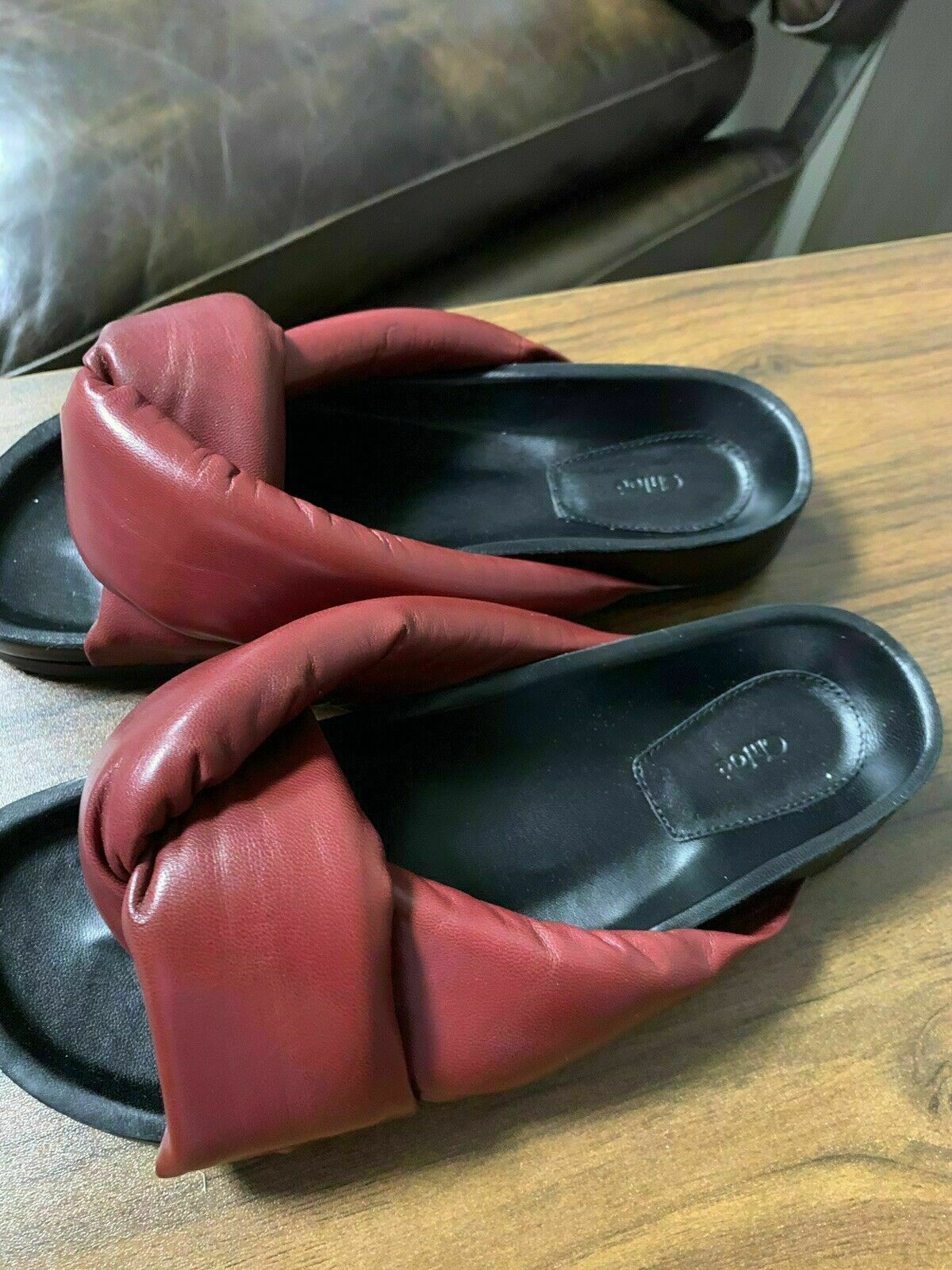 Pre-owned Chloé Chloe Iconic Nolan Slide Flat Sandals Shoes Mules Sandals 36 In Red