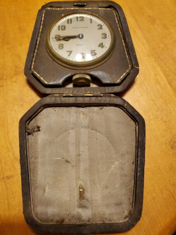 Antique Waltham Travel Clock, 8 Days, Leather Case 1927?