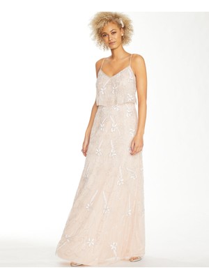 

ADRIANNA PAPELL Женское бежевое длинное вечернее платье на тонких бретелях с накладкой, Бежевый