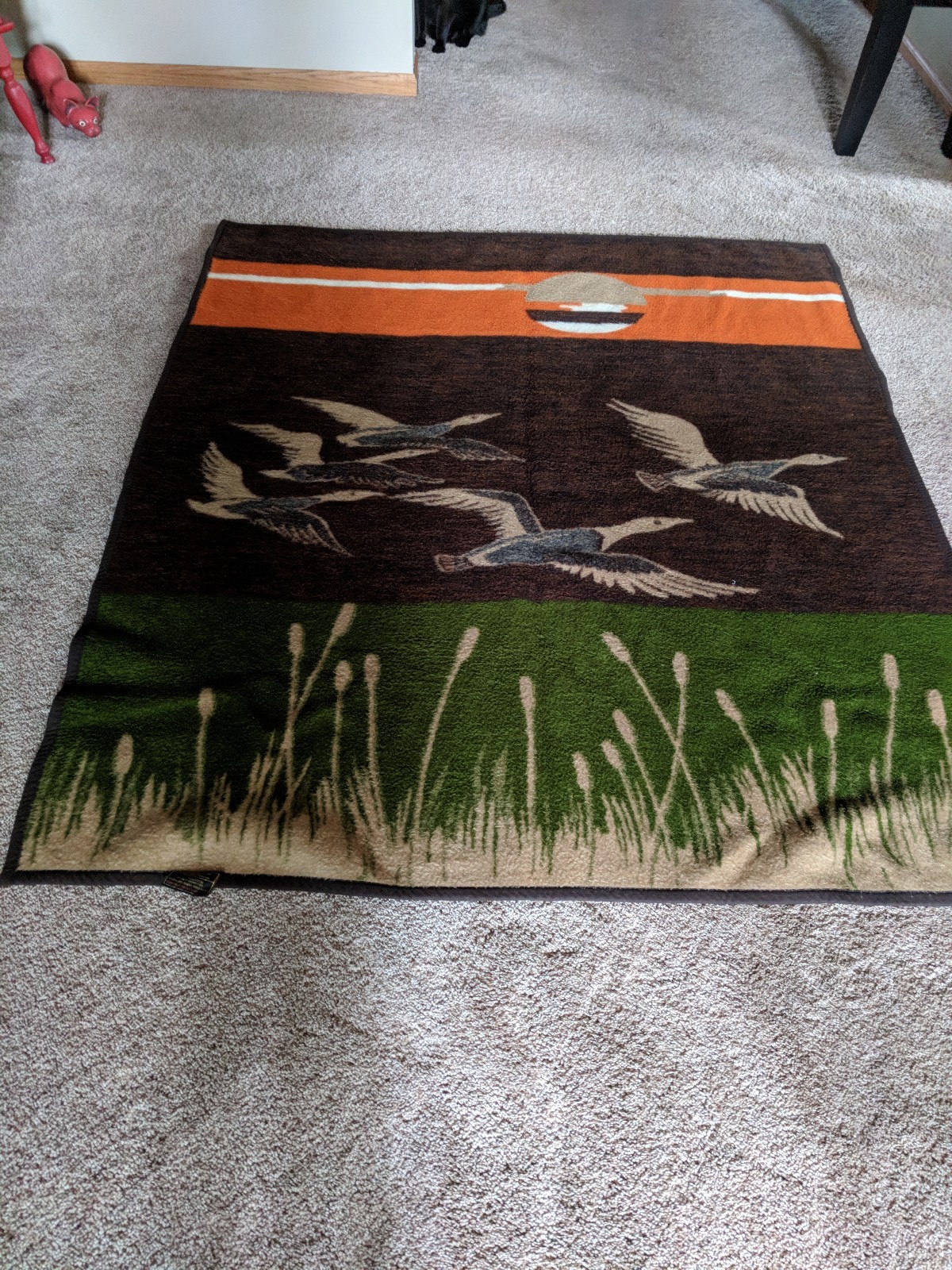 Vintage Biederlack Acrilan Fibre By Monsanto Reversible Geese Duck Blanket