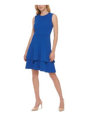 Женское синее платье-футляр CALVIN KLEIN длиной выше колена без рукавов Petites 2P