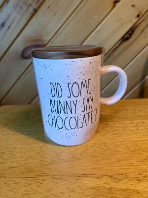 Rae Dunn Pink Did Some Bunny Say Chocolate Mug with Lid NWT