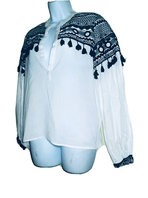 Dodo Bar Or Nathaniel PAS POUR TOI White & Black L/S Embellished peasant top S