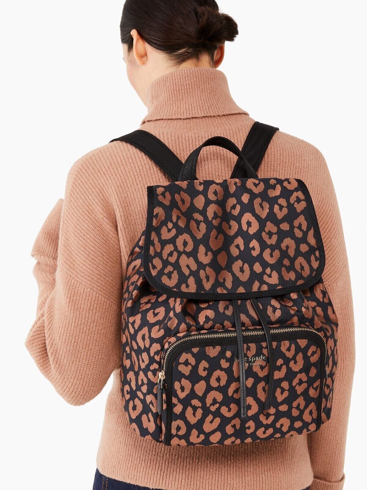 NWB Kate Spade Sam Leopard Nylon MD Backpack K4463 Cheetah