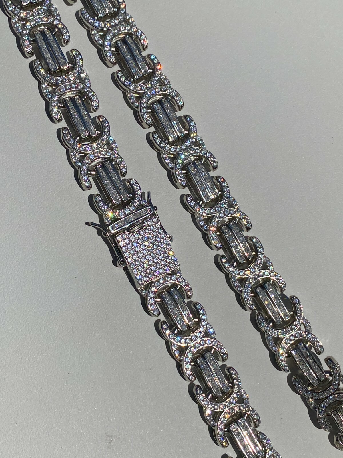 Pre-owned Silver Solid 925 Sterling  Mens Byzantine Link Chain Iced 14mm Thick Flooded Cz