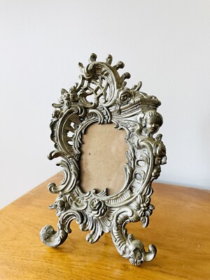 Sale Antique ornate pewter filigree frame oval picture or mirror Home decor.French scrolling frame.Art Nouveau style.Silver tone wall Gift