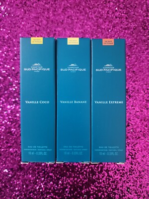 3x   Comptoir Sud Pacifique Vanille Extreme, Coco, Banane EDT Sprays 10ml 0.33oz