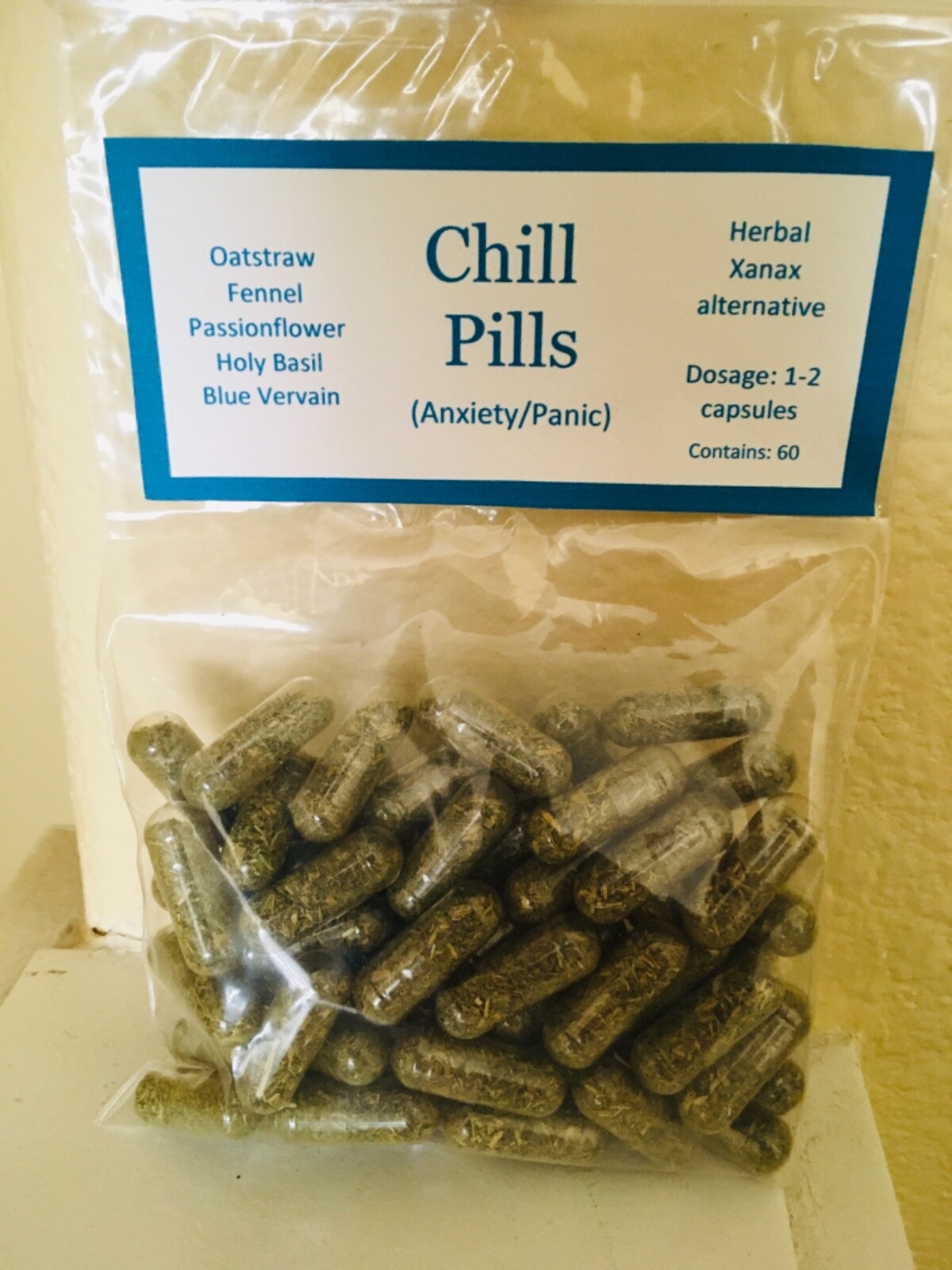 Chill Pills Herbal Anxiety Relief ORGANIC NON GMO 60 veg cap