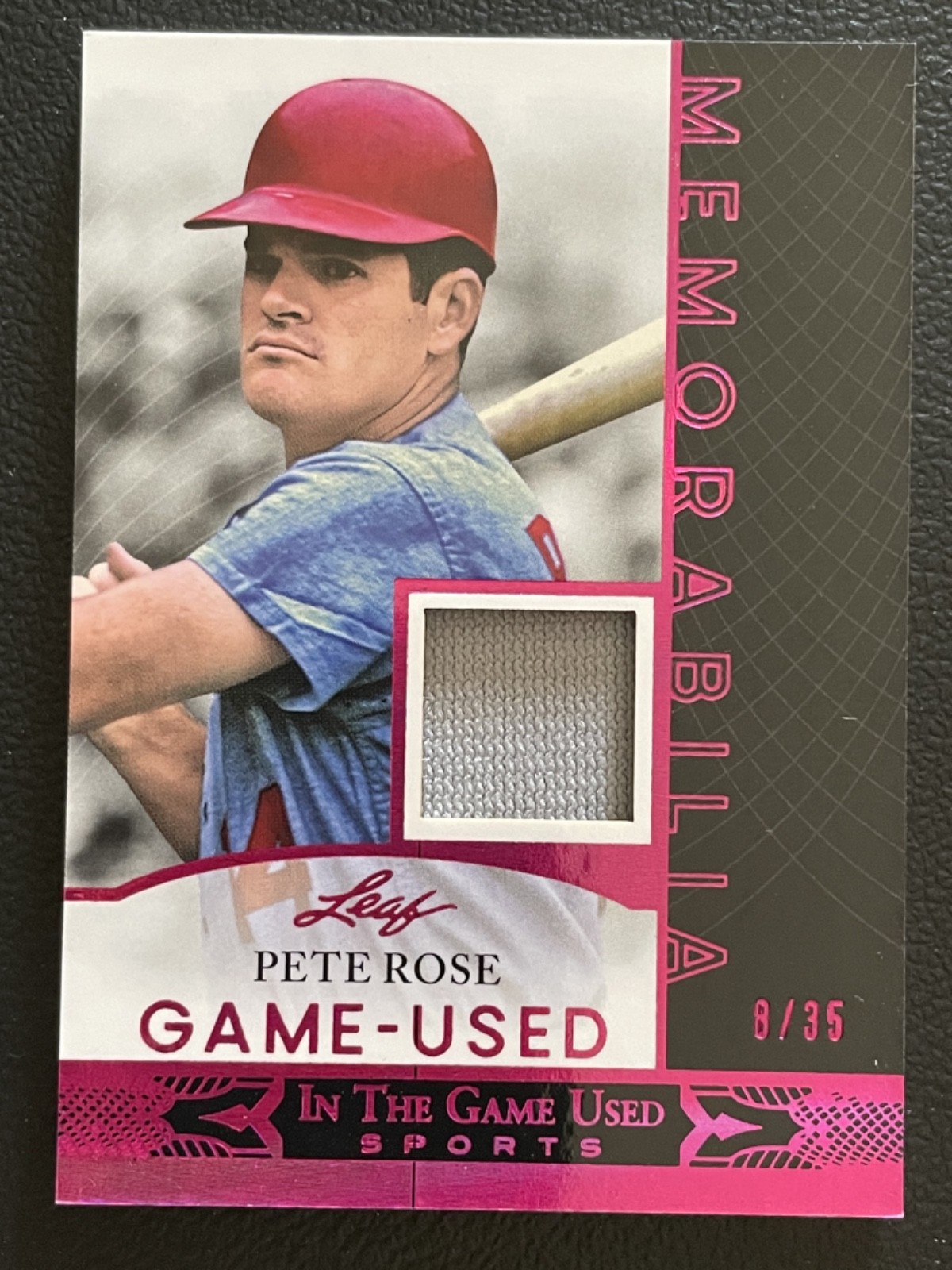 2024 Leaf In The Game Used Memorabilia Pink Foil Pete Rose Jersey 8/35