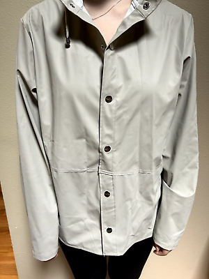 Rains Drip Drip Drip Long Rain Jacket Taupe Pockets Hooded Sz XXS XS