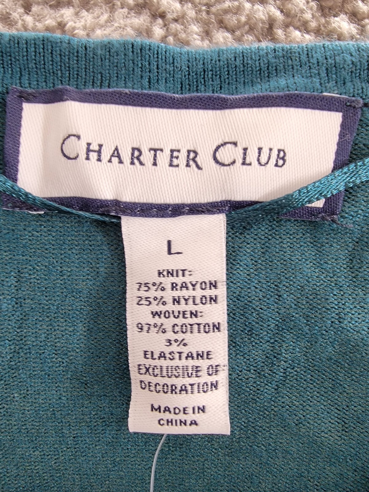 Charter Club Layered-Look Embroidered Sweater Women's L Deep Pine Crew Neck L/S - Picture 9 of 16