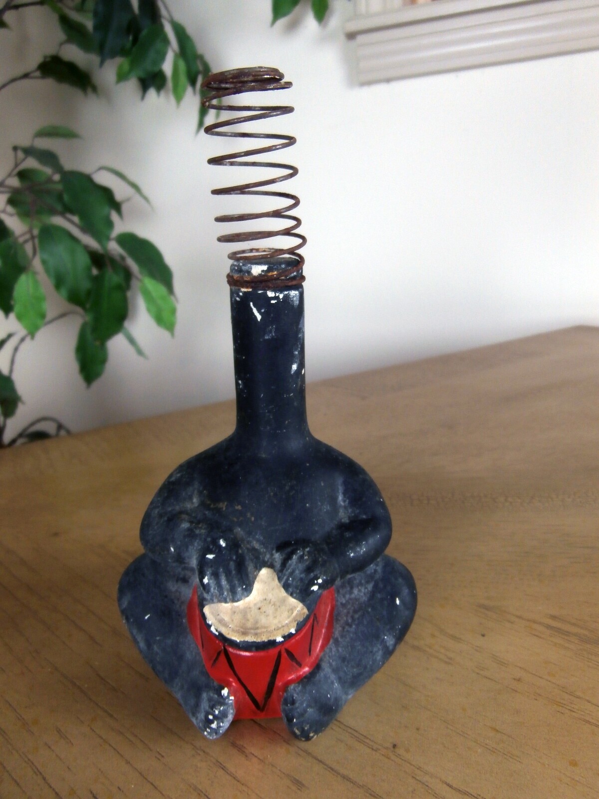 Black Americana Baby Bobble Head Bank, Old, with drum & Spring, no head AS IS