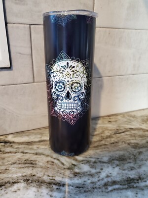 Day of the Dead Dia De Los Muertos 20 oz Skinny tumbler Glows in Dark!!!