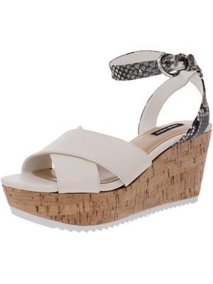 

Женские босоножки NINE WEST White Snake 1.5 на платформе Dureen с круглым носком на танкетке 8,5 м, Белый, WNDUREEN3