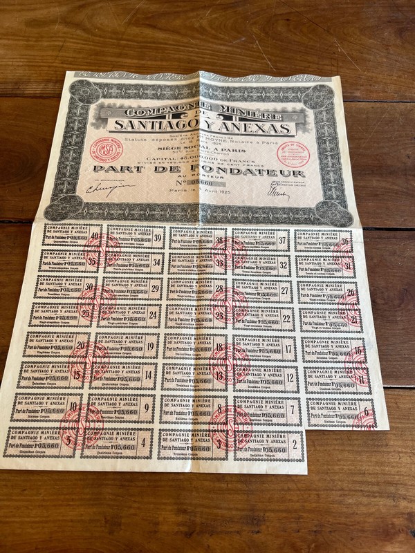 Papier Ancien Bancaire N50 Conpagnie MiniÃ¨Re Santigo Y Anexas