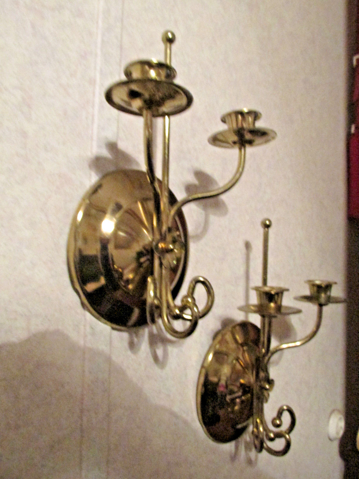 TWO HOME INTERIORS BRASS SCONCE DUAL CANDLE HOLDERS