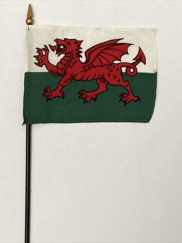New Wales Mini Desk Flag - Black Wood Stick Gold Top 4 X 6