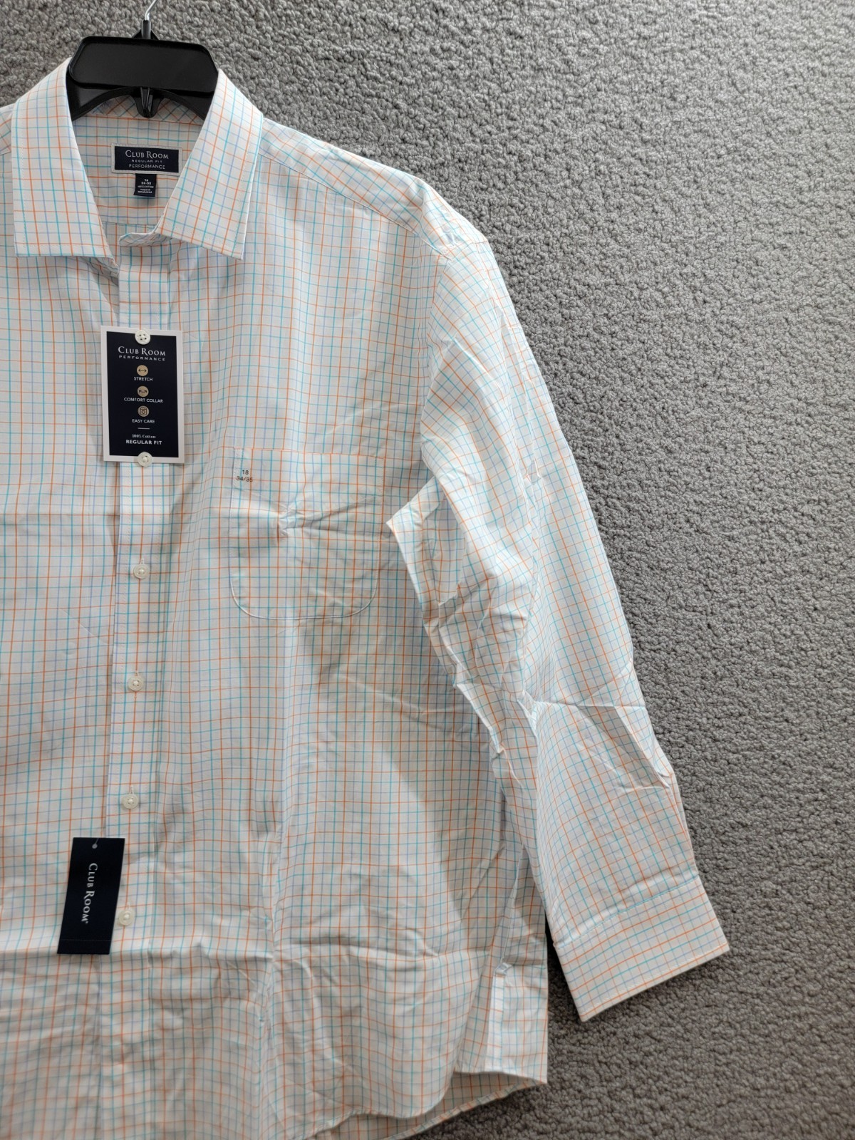 Club Room Regular Fit Performance Dress Shirt Men's 18 34-35 Orange/Aqua L/S - Picture 6 of 19