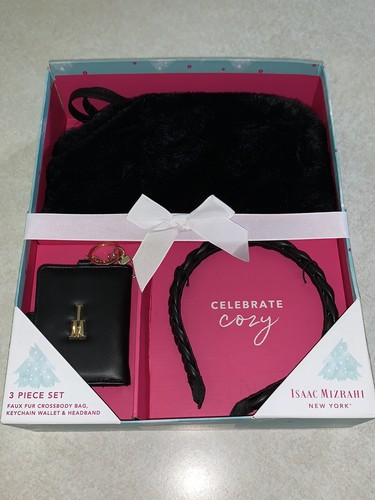 Isaac Mizrahi 3 Piece Set Faux Fur Crossbody Bag Purse Keychain