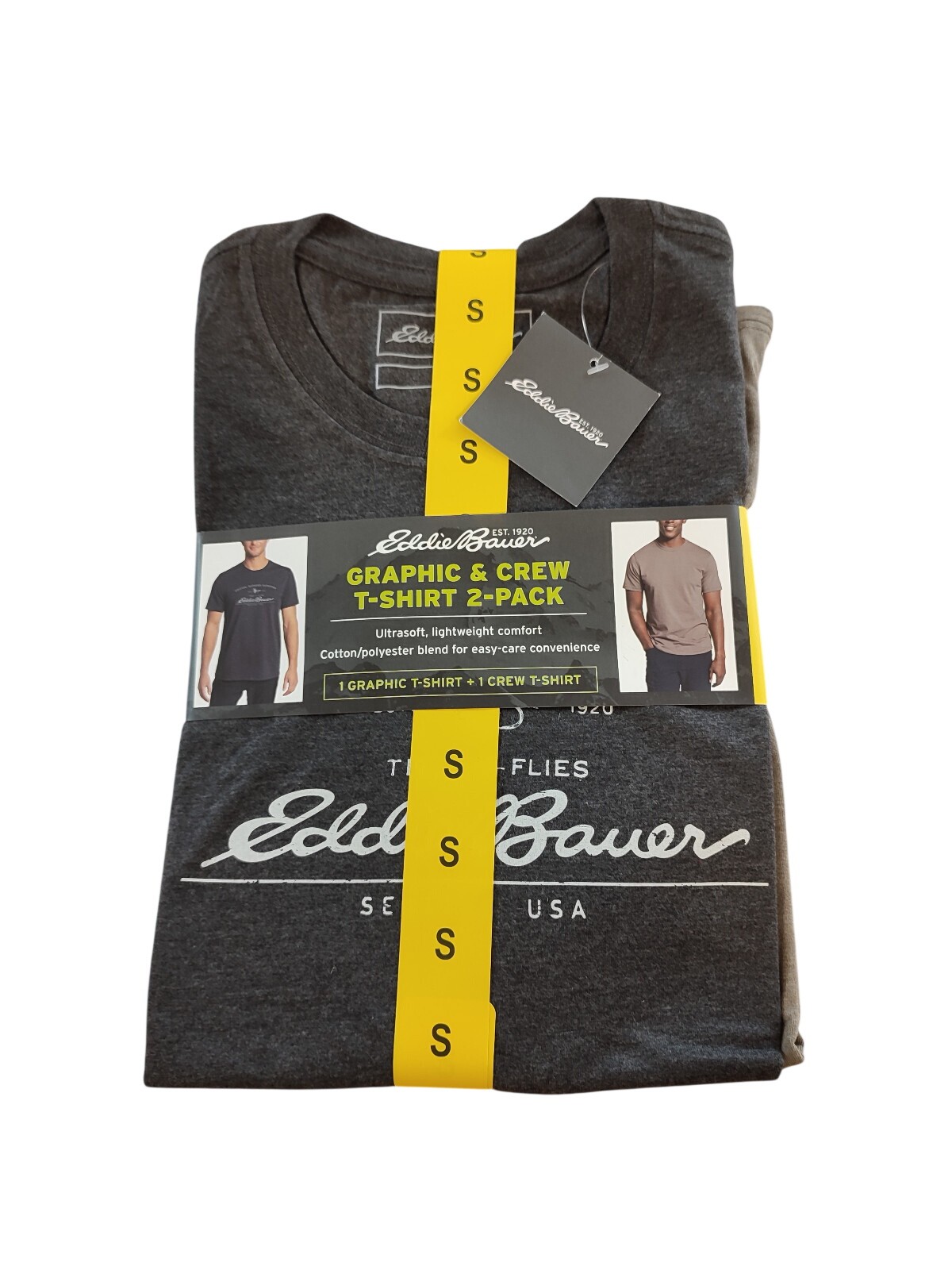 Mens Eddie Bauer 2 Pack Short Sleeve 1 Graphic & 1 Logo T-Shirt Grey SM / SMALL