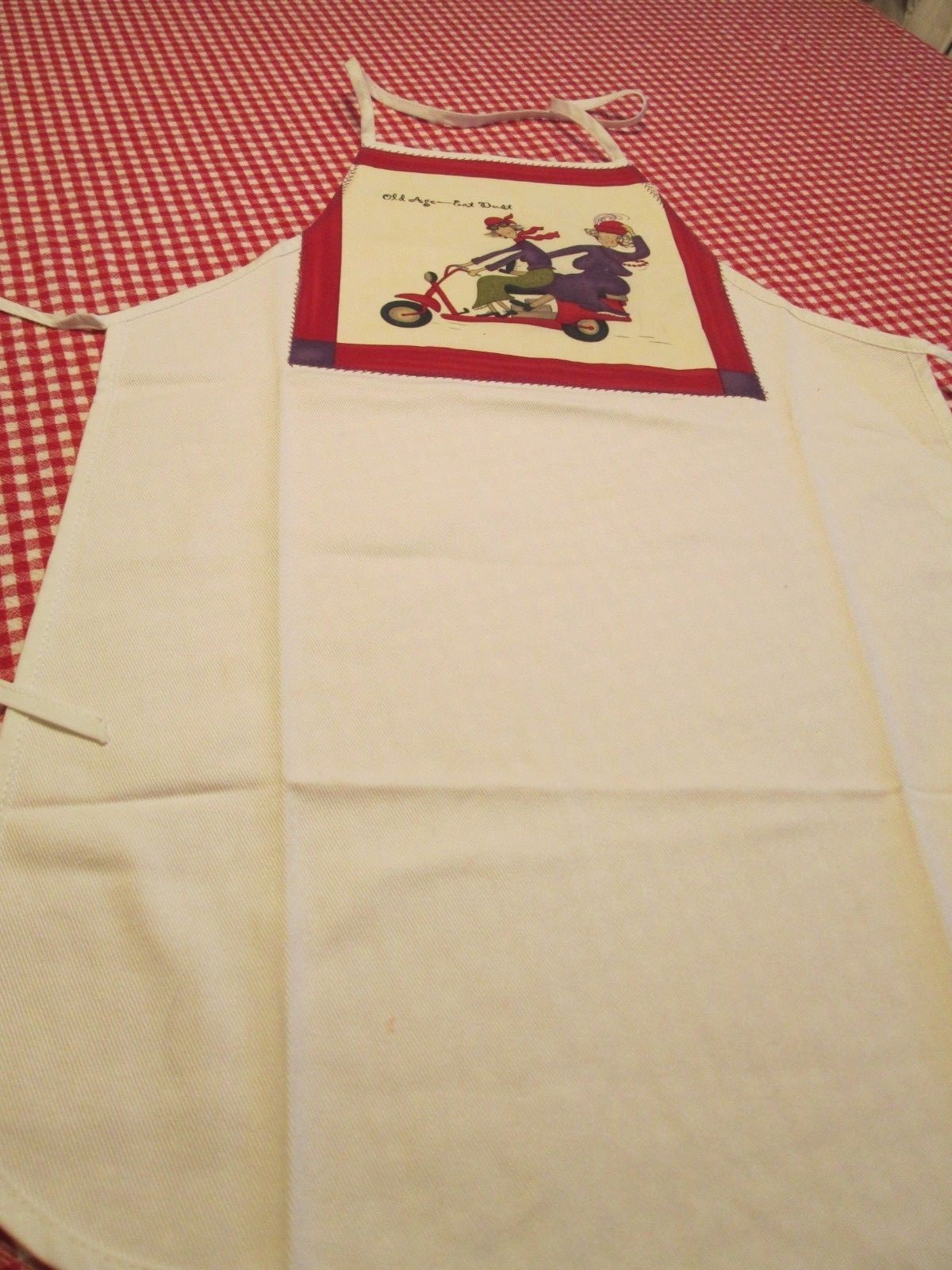 Sandy Gervais Old Friends Old Age Eat Dust Canvas Apron Bib Purple Red Motorbike