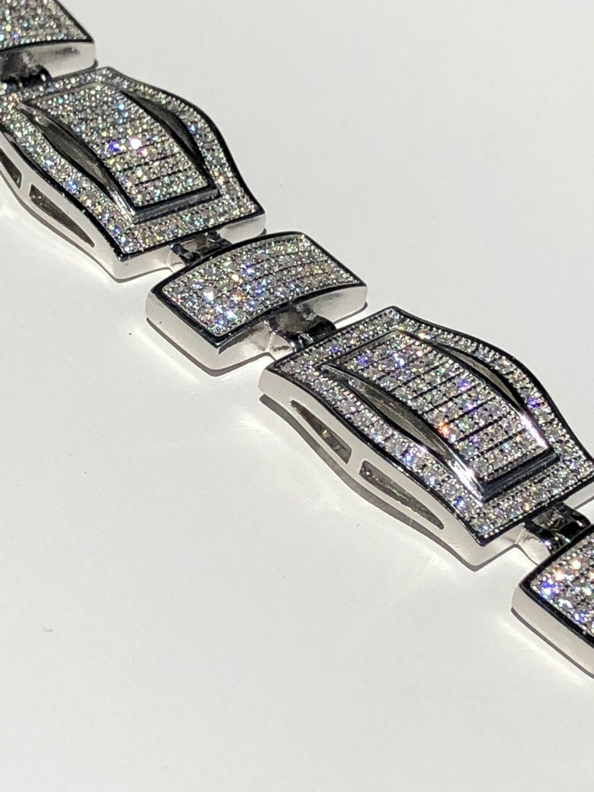 Pre-owned Online0369 2 Ct Round Cubic Zirconia Mens Tennis Link Bracelet White Gold Plated Silver