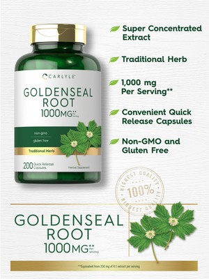 Goldenseal Root Capsules 1000mg | 200 Count | Non-GMO, Gluten Free | by Carlyle